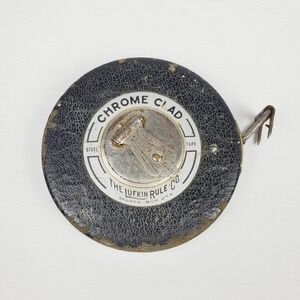 Vintage Lufkin Rule Co. Chrome Clad Leader 50 Foot Steel Tape Measure WORKING